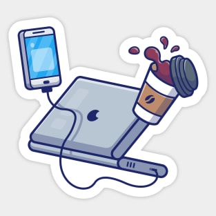 Laptop, headphone and coffee Sticker
